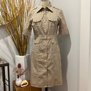 Tory Burch Bold Print Ryder Dress w/ Gold Accent Buttons, Size 2, Neutral Colors